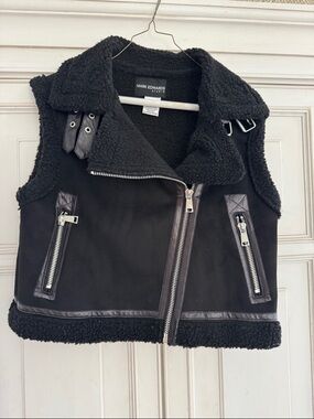 Black Faux-Shearling Biker Vest